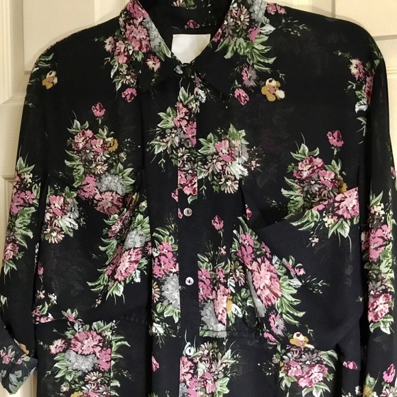 Line & Dot Black Floral Semi Sheer Oversized Top - Picture 3 of 9